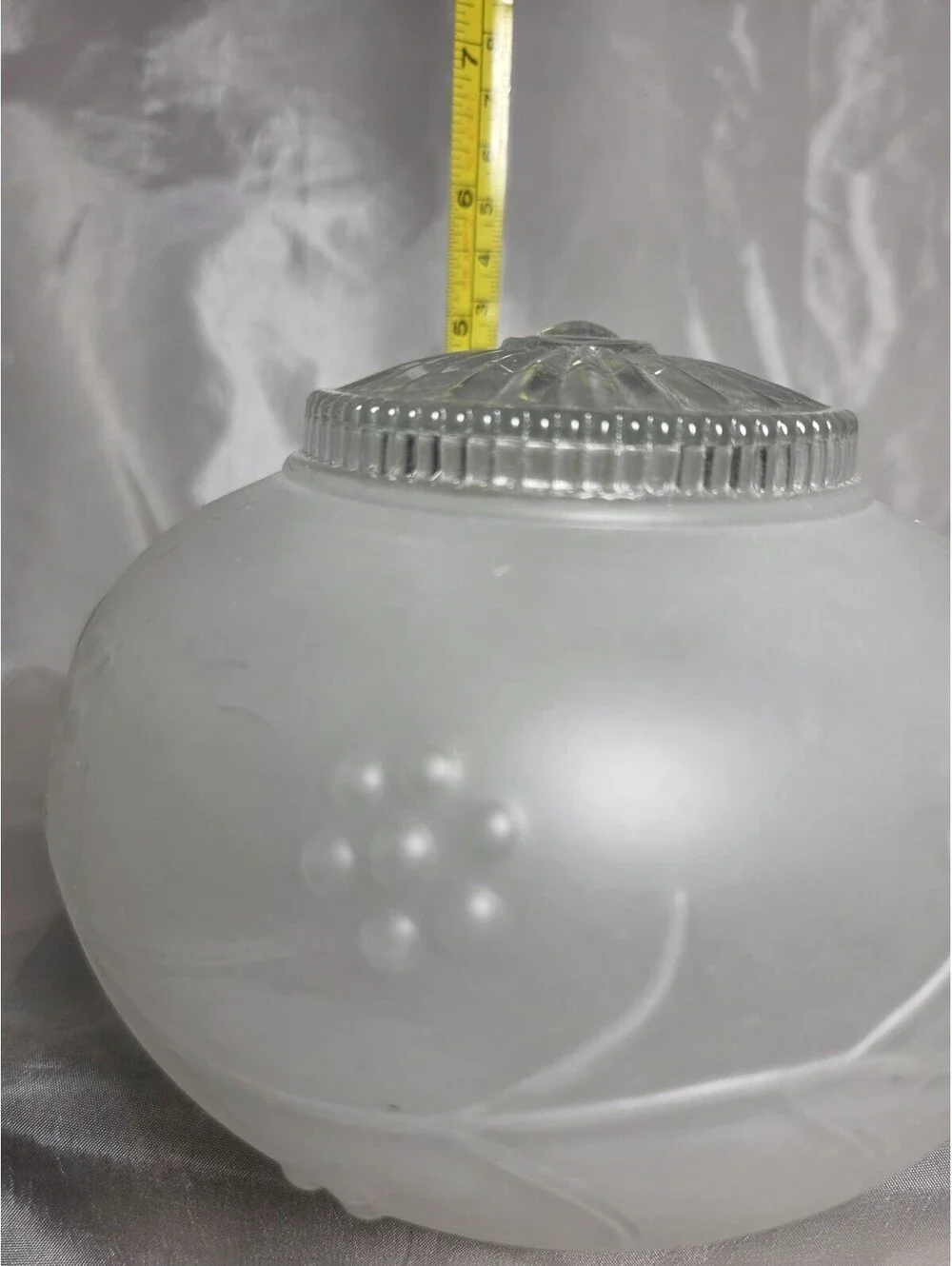 Vintage Frosted Glass Lamp Globe Vine And Berries Clear Top 3 1/4